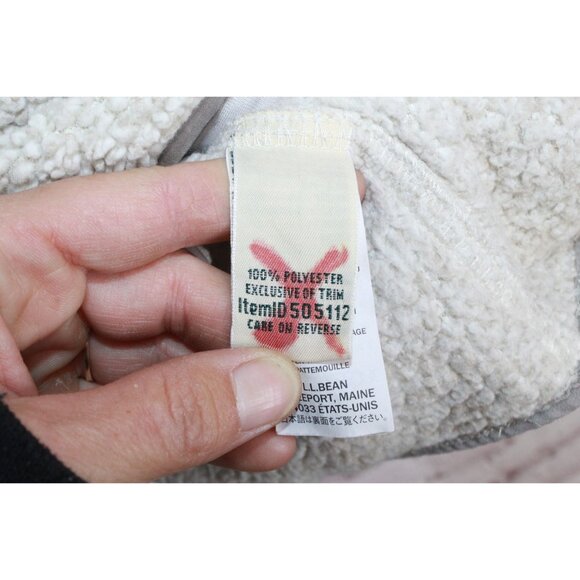 LL Bean Hi-Pile Fleece Pullover Quarter Snap Kangaroo pocket Cream L - Picture 5 of 12